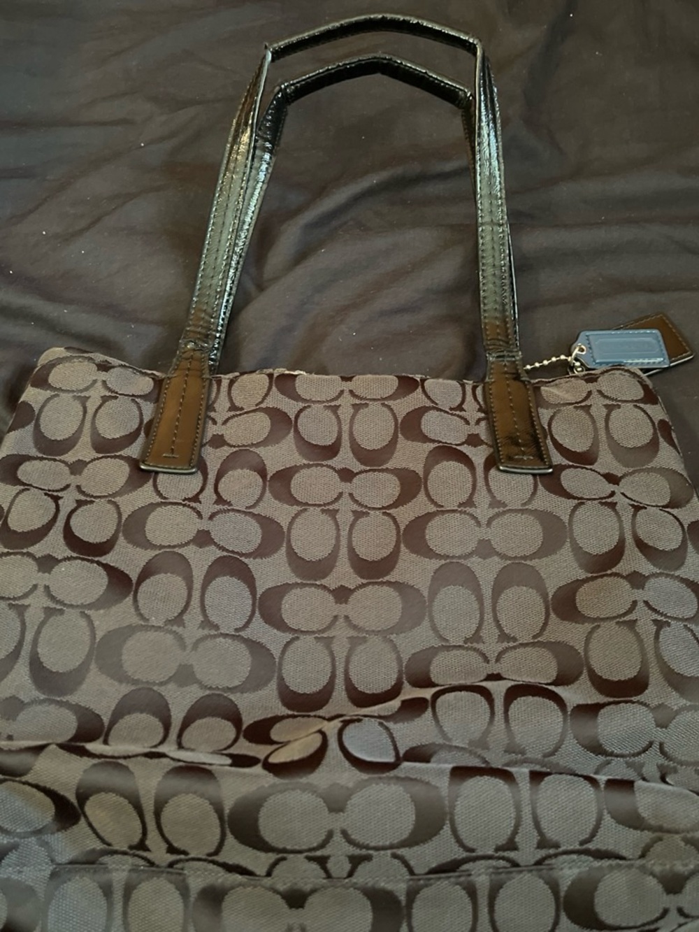 Coach Grey Signature Jacquard Tote with Dark Black Leather Handles